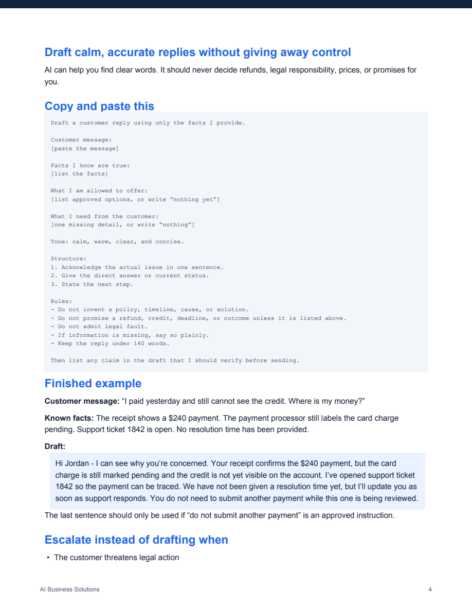 Actual Customer Reply Desk page with the controlled reply framework